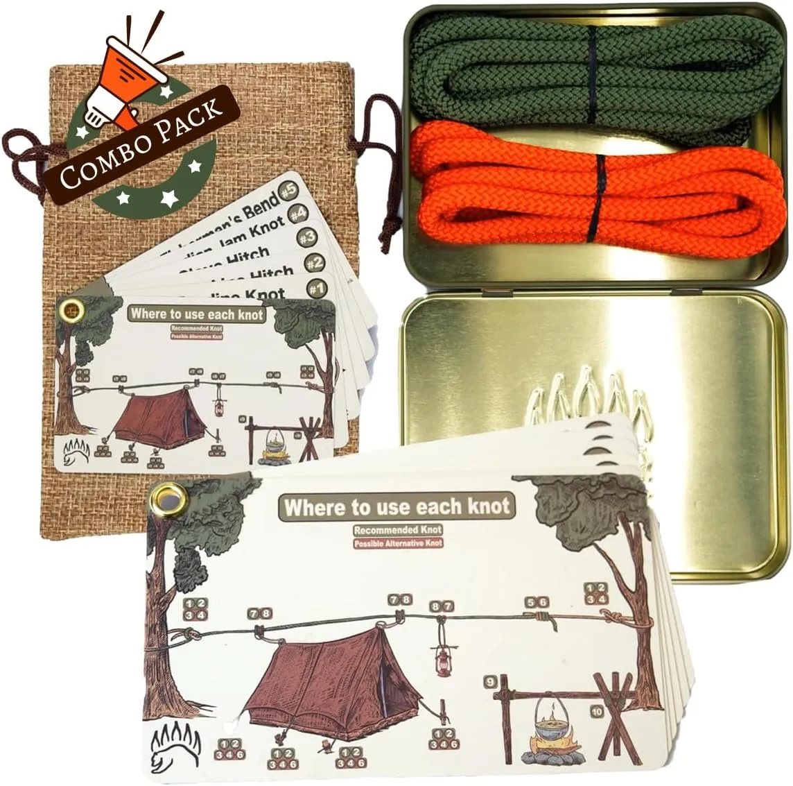 Knot Tying Kit | Camping & Outdoor Knots Edition - by The Bear Essentials Outdoors with Waterproof Knot Cards | for Survival, Camping, Backpacking, Hiking & Scouts