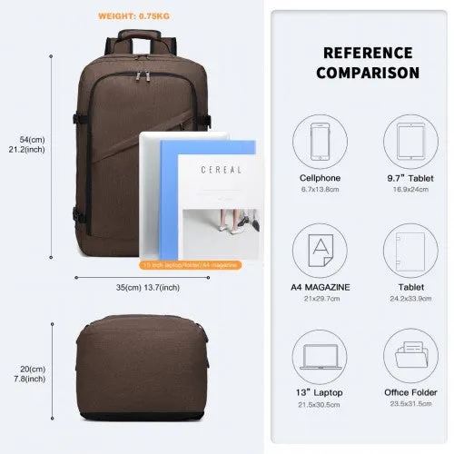 Kono Lightweight Cabin Bag Travel Business Backpack - Brown
