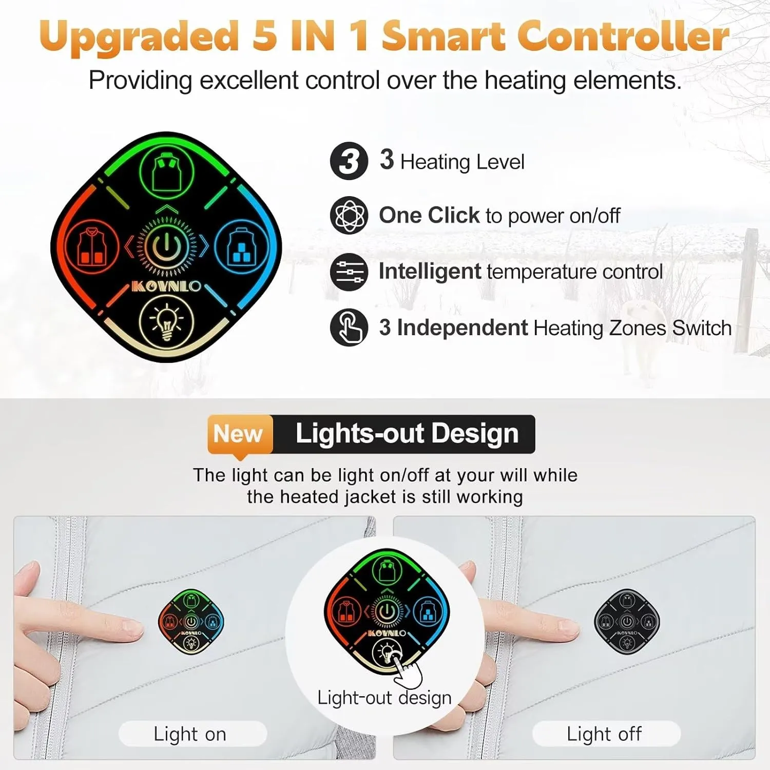 KOVNLO Heated Vest for Women With Battery Pack Included, Smart Controller with Light-out Design, Electric Heated Jackets