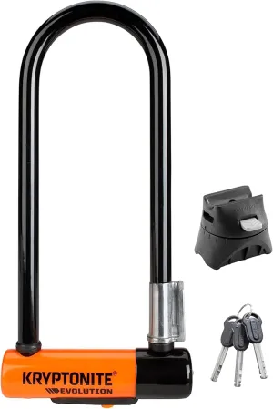 Kryptonite Evolution Mini-9 Bike U-Lock, Heavy Duty Anti-Theft Sold Secure Gold Bicycle U Lock, 14mm Shackle with Mounting Bracket and Keys, High Security Lock for E-Bike Scooter Road Mountain Bikes