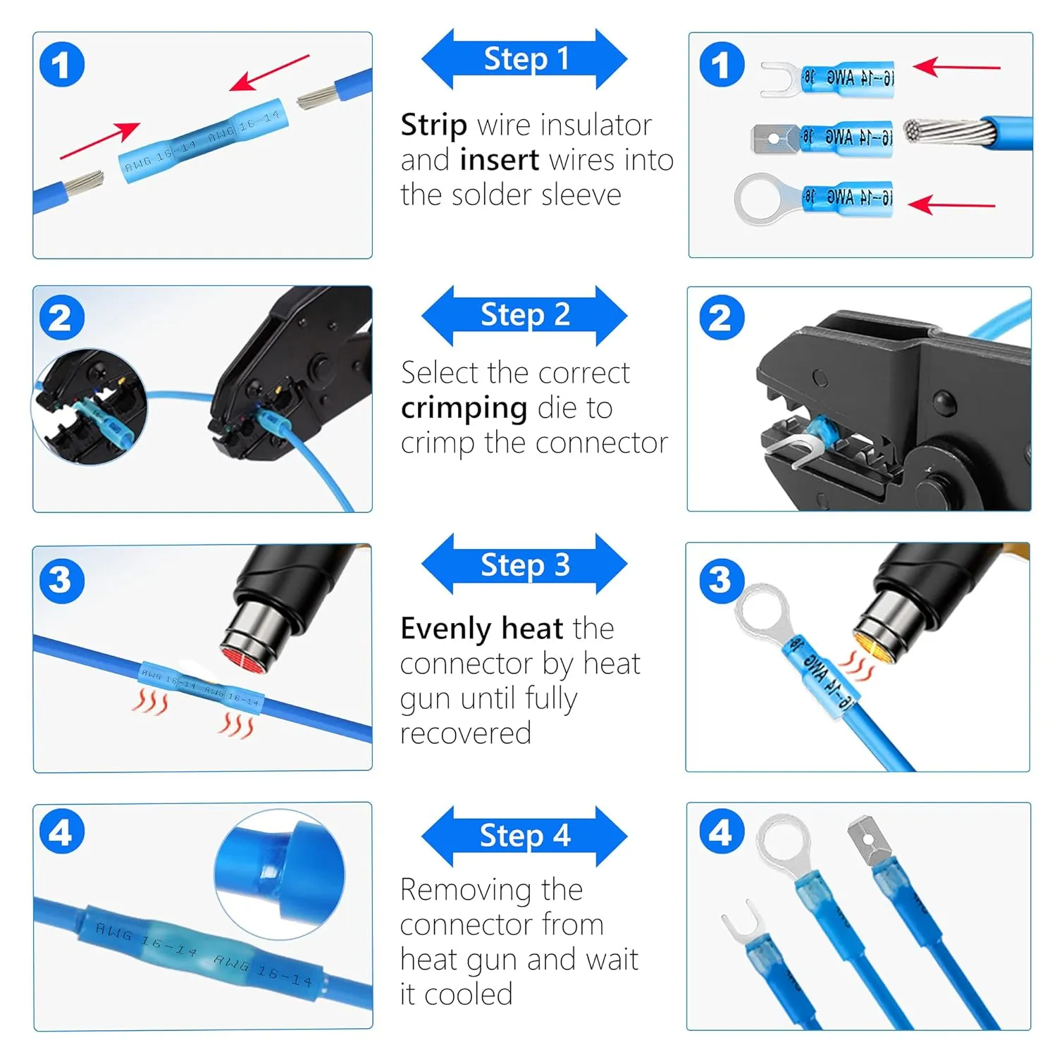 Kuject 320PCS Heat Shrink Wire Connectors Kit, Electrical Waterproof Crimp Butt Terminals, Insulated Spade Connectors for Automotive Marine Boat Truck, Include Rings Forks Spade Butt Splices