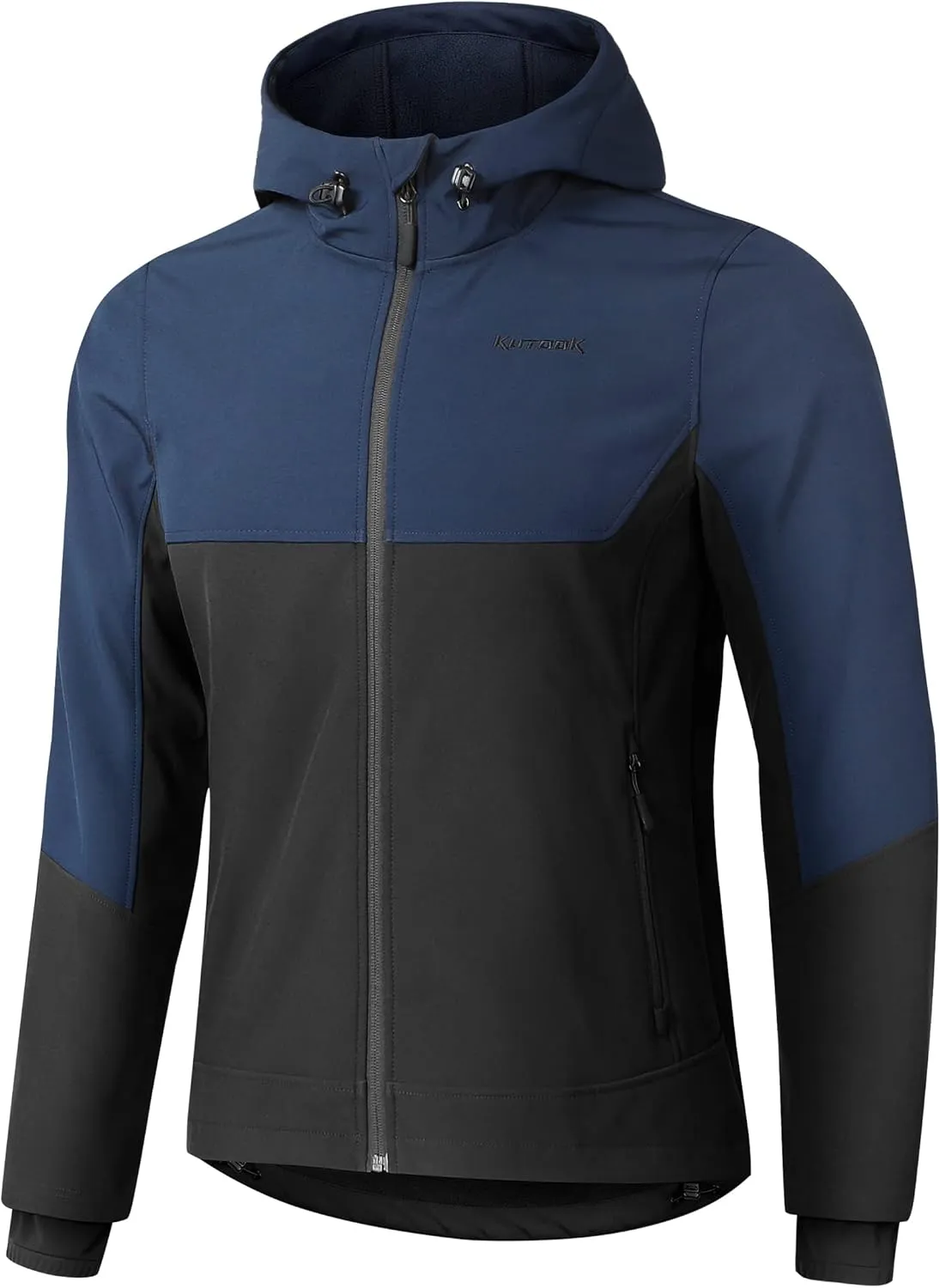 KUTOOK Men's Hooded Softshell Cycling Jacket Thermal Fleece Windbreaker Windproof Warm Jacket Outdoor Hiking