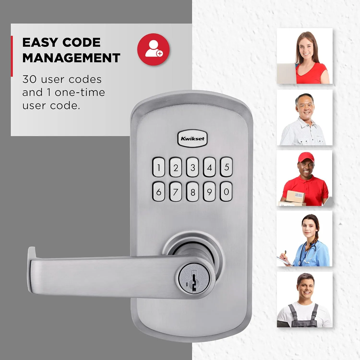 Kwikset SmartCode 955 Light Commercial 10-Button Keypad Satin Chrome Electronic Kingston Lever, Featuring Convenient Keyless Entry, 3-Year Battery Life and High Traffic Durability