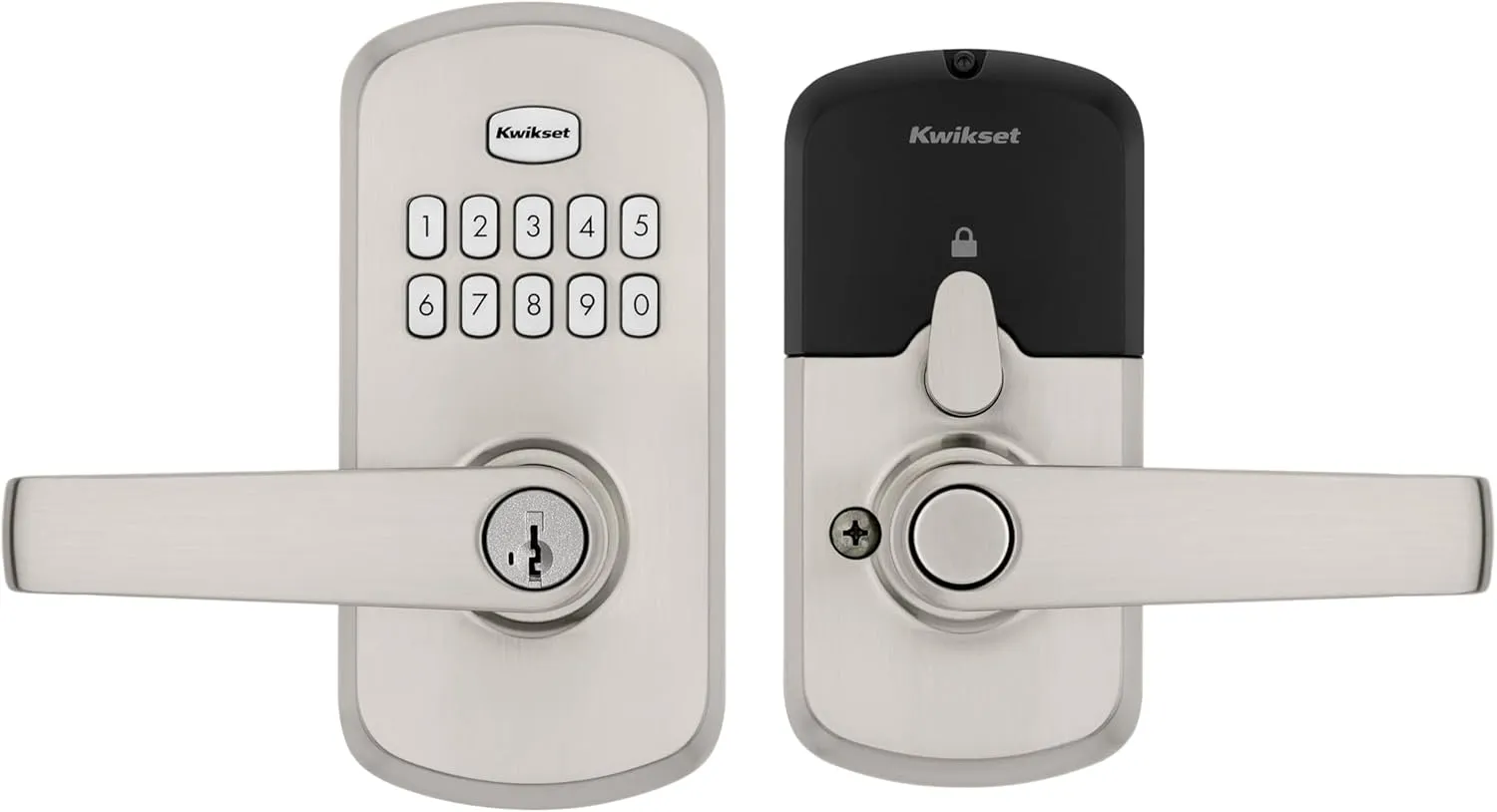 Kwikset SmartCode 955 Light Commercial 10-Button Keypad Satin Nickel Electronic Kingston Lever, Featuring Convenient Keyless Entry, 3-Year Battery Life and High Traffic Durability