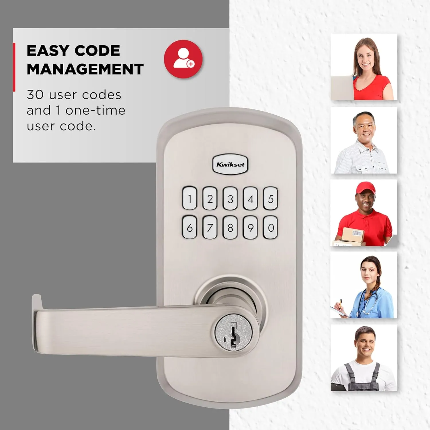 Kwikset SmartCode 955 Light Commercial 10-Button Keypad Satin Nickel Electronic Kingston Lever, Featuring Convenient Keyless Entry, 3-Year Battery Life and High Traffic Durability