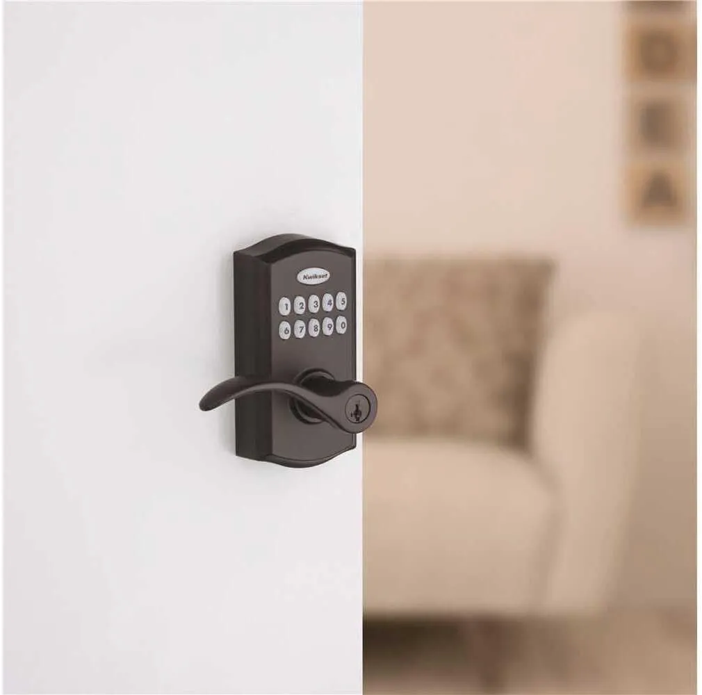 Kwikset SmartCode 955 Pembroke Light Commercial 10-Button Keypad Electronic Lever, Featuring Convenient Keyless Entry, 3-Year Batter Life and High Traffic Durability Matte Black