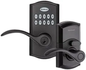 Kwikset SmartCode 955 Pembroke Light Commercial 10-Button Keypad Electronic Lever, Featuring Convenient Keyless Entry, 3-Year Batter Life and High Traffic Durability Matte Black