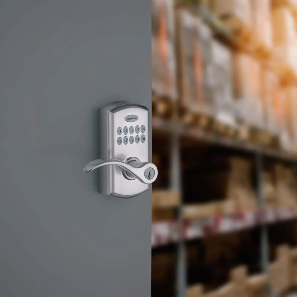 Kwikset SmartCode 955 Pembroke Light Commercial 10-Button Keypad Electronic Lever, Featuring Convenient Keyless Entry, 3-Year Batter Life and High Traffic Durability Satin Chrome