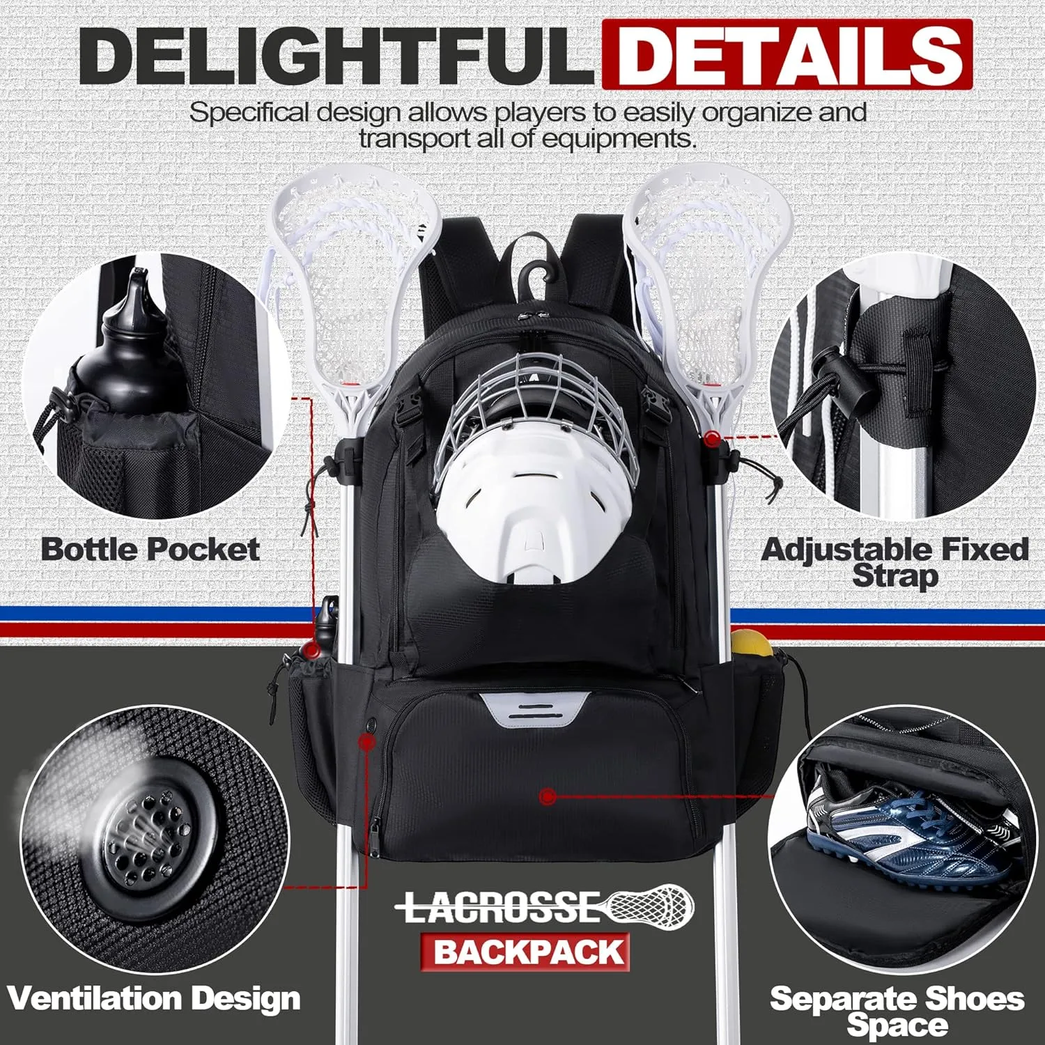 Lacrosse Bag Extra Large Lacrosse Backpack with Tow Stick Holder