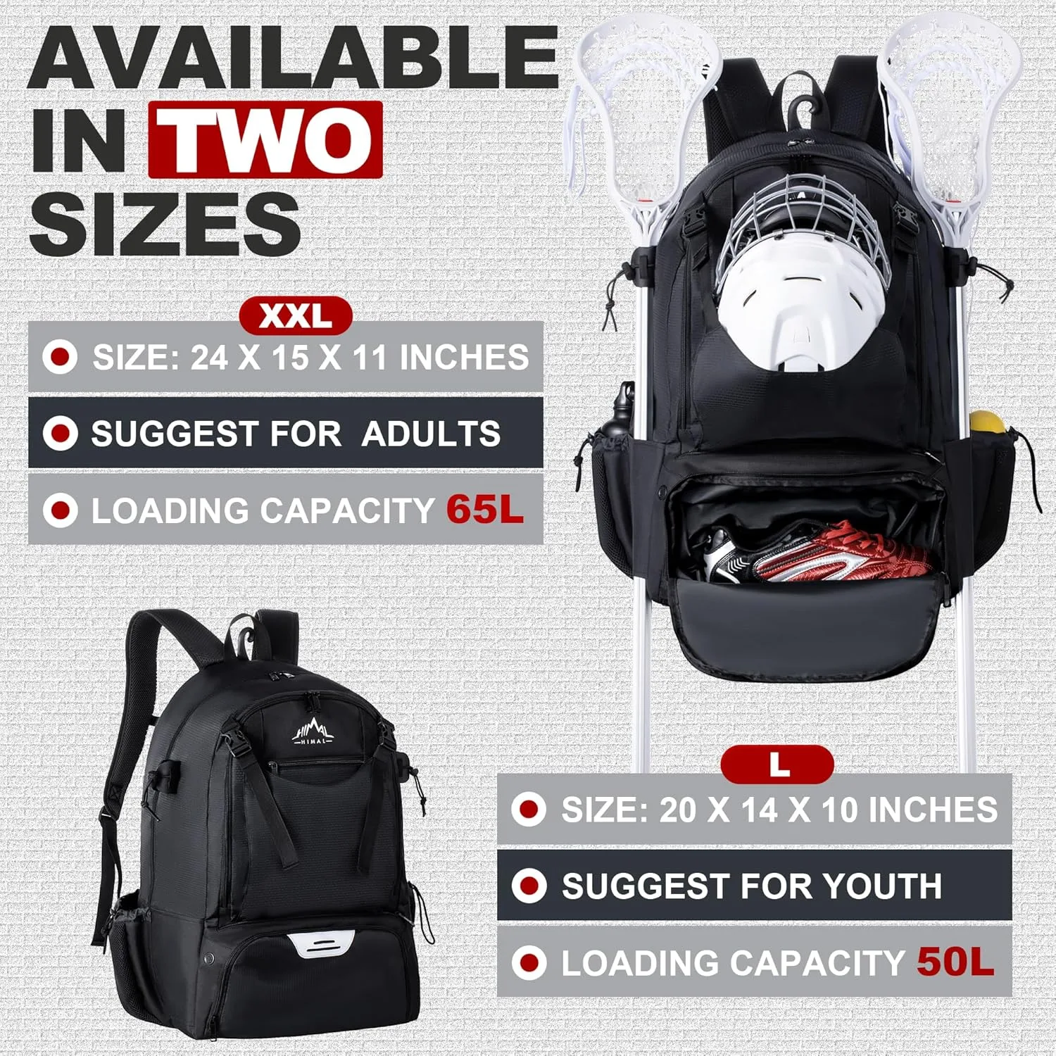 Lacrosse Bag Extra Large Lacrosse Backpack with Tow Stick Holder