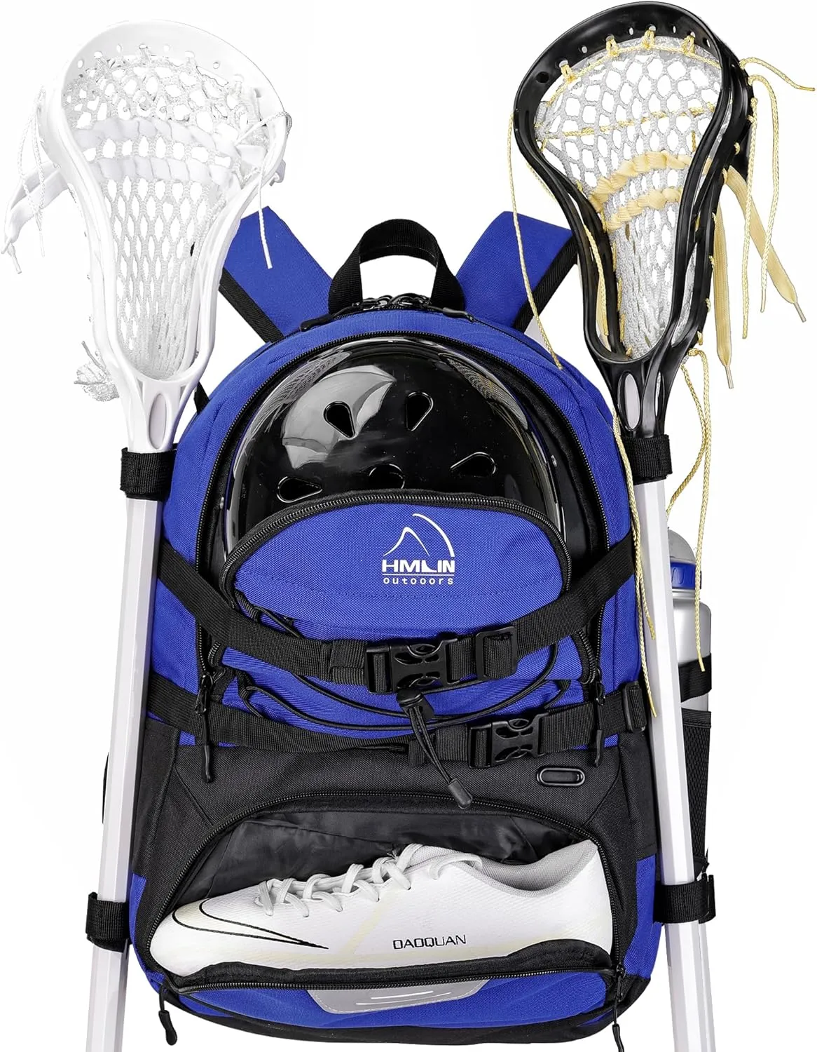 Lacrosse Bag with Two Sticks Holder,field hockey bag Separate Shoe Space with External Buckle Straps to Fix Helmet and Other Lacrosse or Field Hockey Equipment