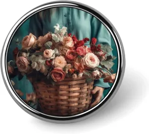 Lady Holding A Basket Round Badge Personalized Lapel Brooch Lightweight Durable Tinplate Badge for Hat Clothes Backpack Pins Decor
