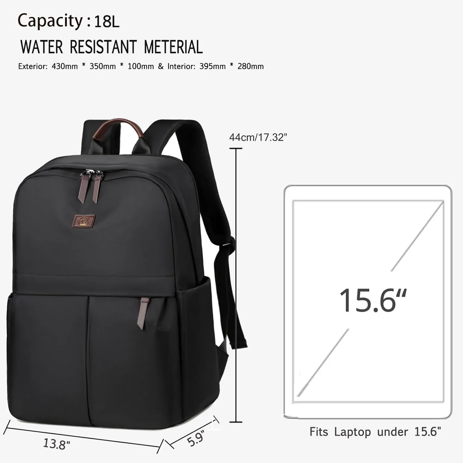 Laptop Backpack 15.6 Inch Stylish Daypack with USB Charging Port, Water-repellent Nylon Backpack Backpack for Travel/Business/Women/Black