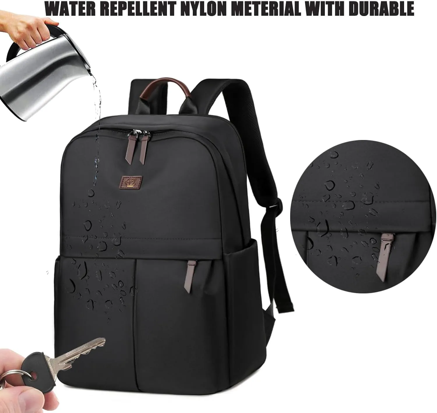 Laptop Backpack 15.6 Inch Stylish Daypack with USB Charging Port, Water-repellent Nylon Backpack Backpack for Travel/Business/Women/Black