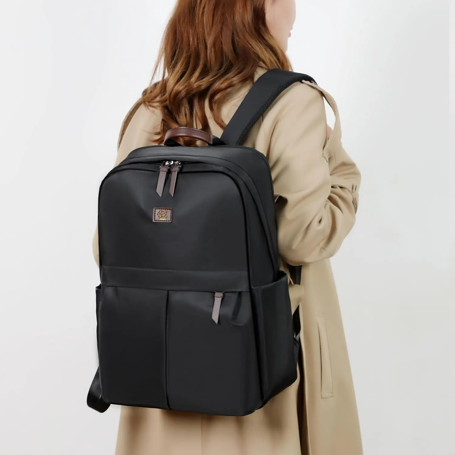 Laptop Backpack 15.6 Inch Stylish Daypack with USB Charging Port, Water-repellent Nylon Backpack Backpack for Travel/Business/Women/Black
