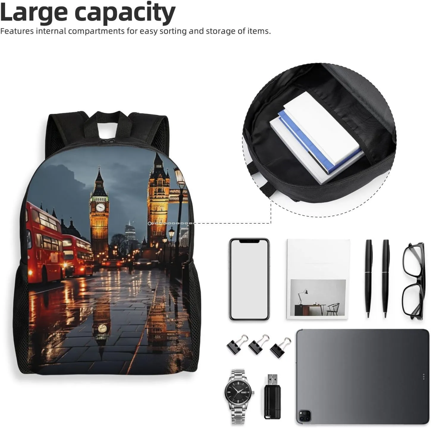 Laptop Backpack for Men Women Carry On Backpack City of London Backpack Lightweight Travel Bag Casual Daypack