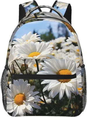 Laptop Backpack Lightweight Daypack for Men Women Wild white Daisies Backpack Laptop Bag for Travel Hiking