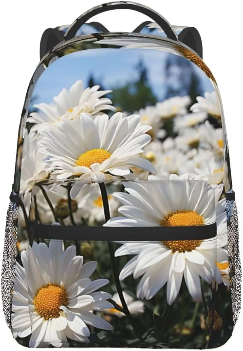 Laptop Backpack Lightweight Daypack for Men Women Wild white Daisies Backpack Laptop Bag for Travel Hiking