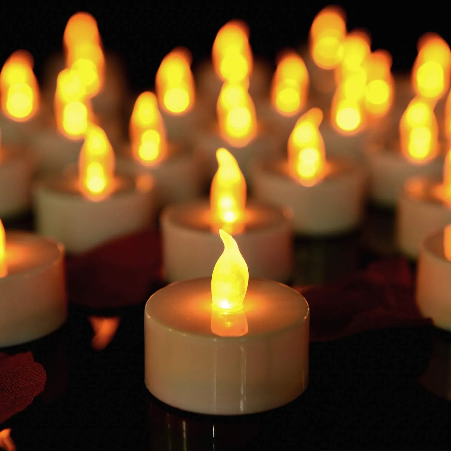 Lasts 2X Longer Flameless Tealight Candles [100 Pack, Batteries Included], Realistic Tea Lights Candles, Flickering Bright Tealights, Battery Operated Unscented Candles