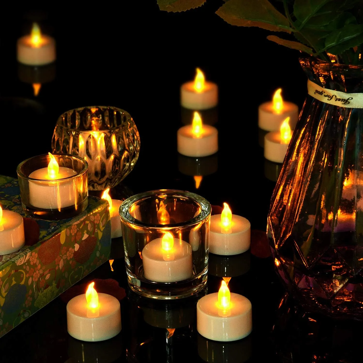 Lasts 2X Longer Flameless Tealight Candles [100 Pack, Batteries Included], Realistic Tea Lights Candles, Flickering Bright Tealights, Battery Operated Unscented Candles