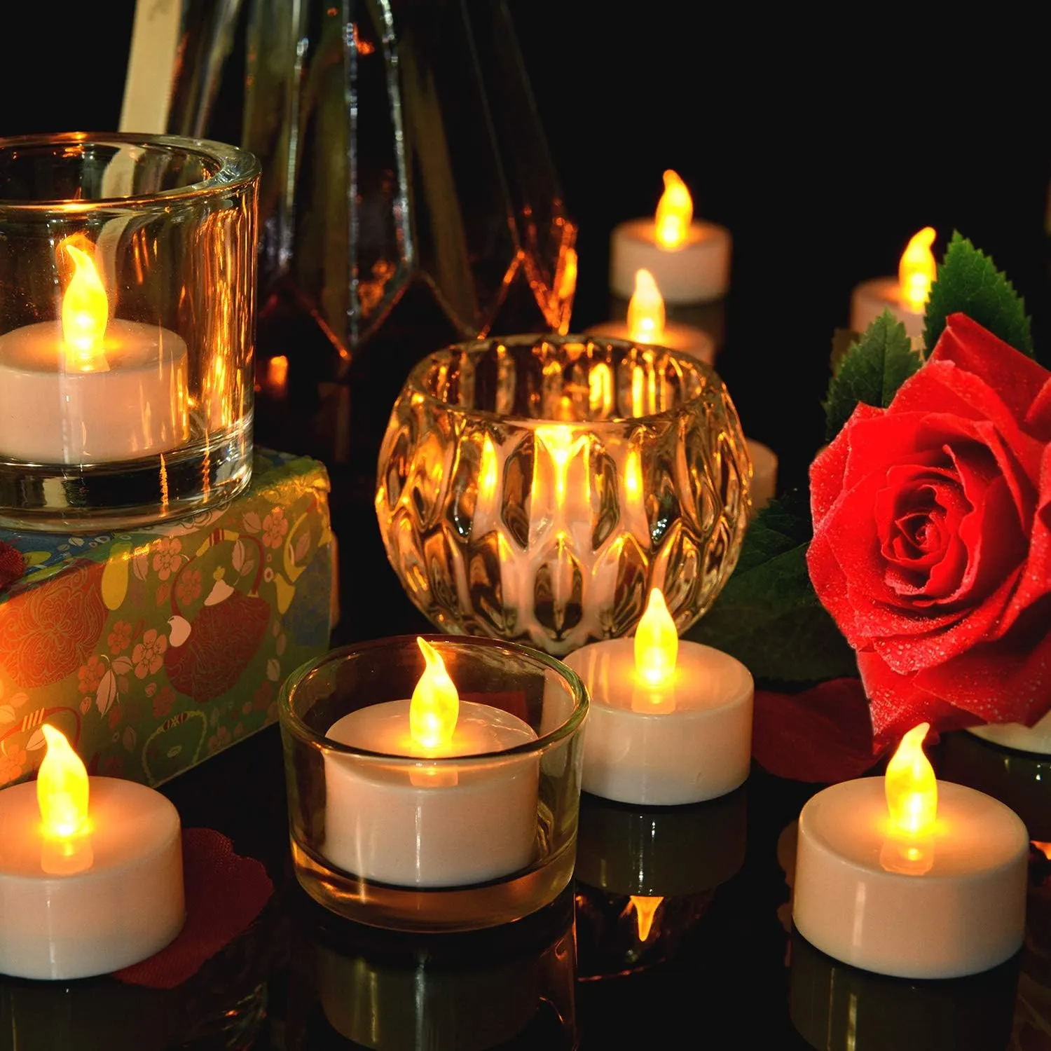 Lasts 2X Longer Flameless Tealight Candles [100 Pack, Batteries Included], Realistic Tea Lights Candles, Flickering Bright Tealights, Battery Operated Unscented Candles