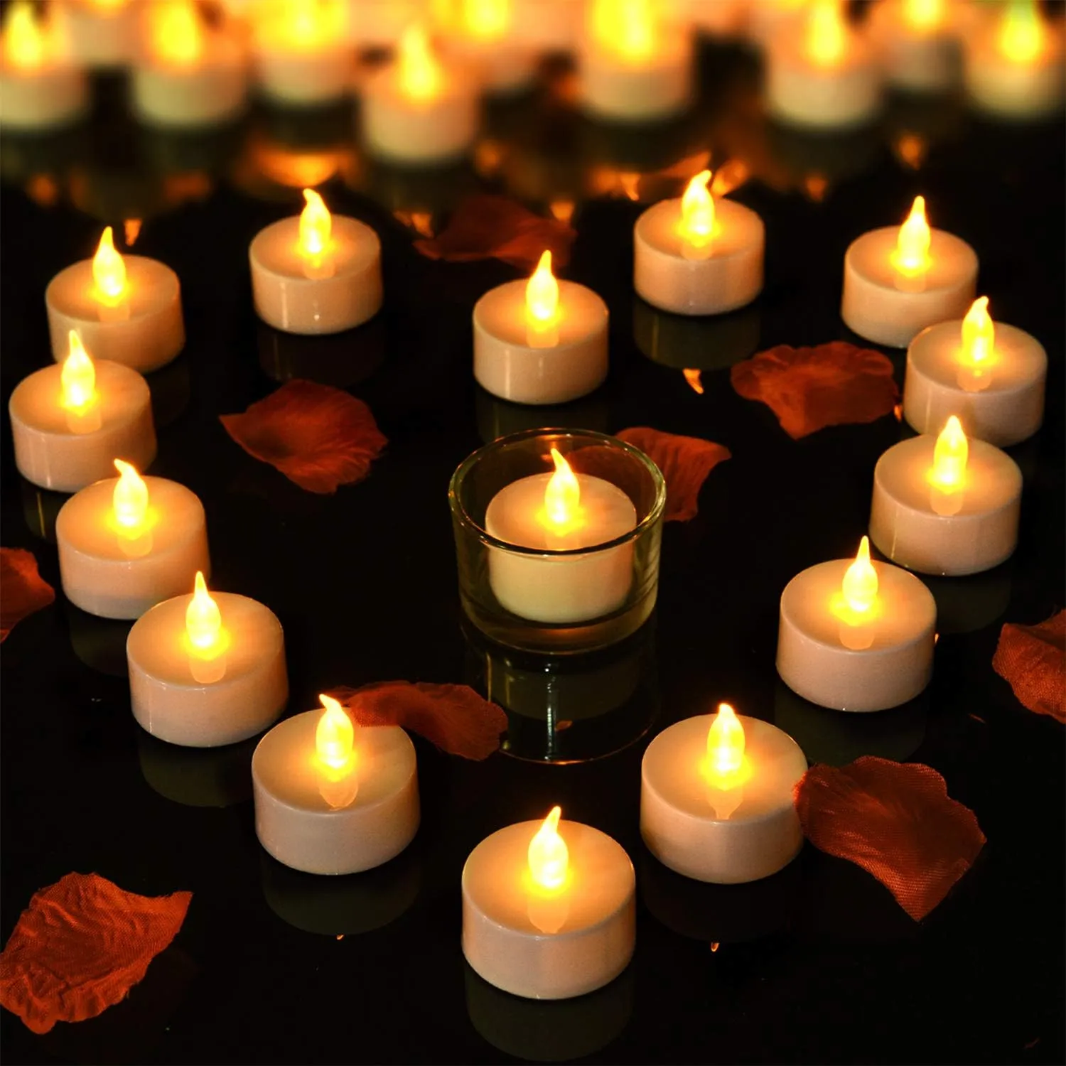 Lasts 2X Longer Flameless Tealight Candles [100 Pack, Batteries Included], Realistic Tea Lights Candles, Flickering Bright Tealights, Battery Operated Unscented Candles