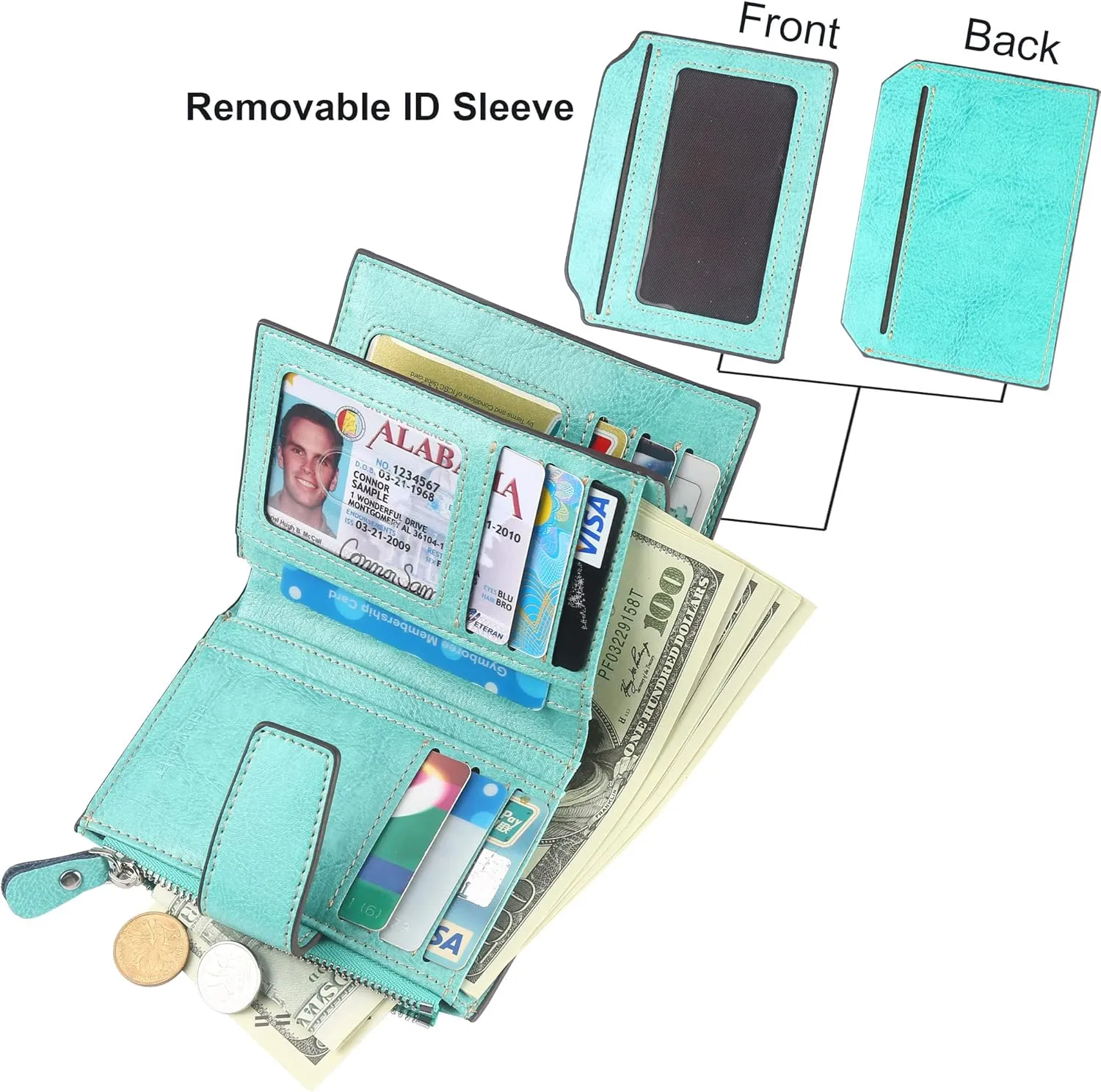 Lavemi Small Compact Women Wallet RFID Blocking Genuine Leather Bifold Purse with ID Windows