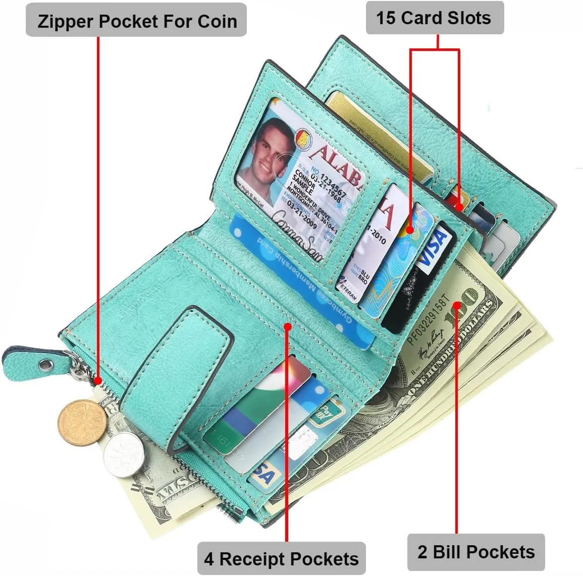 Lavemi Small Compact Women Wallet RFID Blocking Genuine Leather Bifold Purse with ID Windows