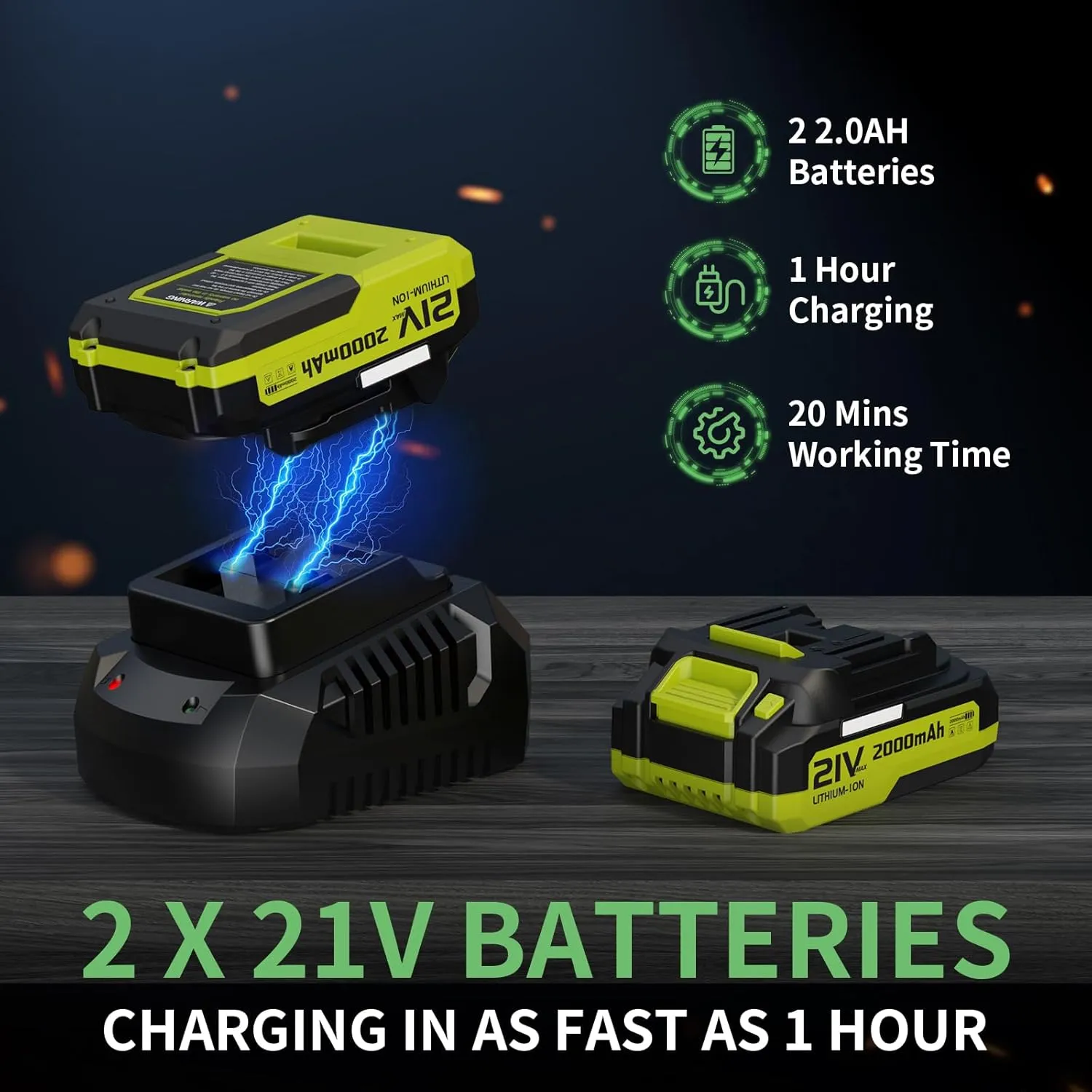 Leaf Blower, 21V Cordless Electric Blower with 2 2.0Ah Batteries and 1 Hour Fast Charger, Lightweight Leaf Blower for Patio Cleaning, Lawn Care, Blowing Fallen Leaves and Dust, etc.