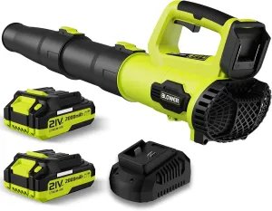Leaf Blower, 21V Cordless Electric Blower with 2 2.0Ah Batteries and 1 Hour Fast Charger, Lightweight Leaf Blower for Patio Cleaning, Lawn Care, Blowing Fallen Leaves and Dust, etc.
