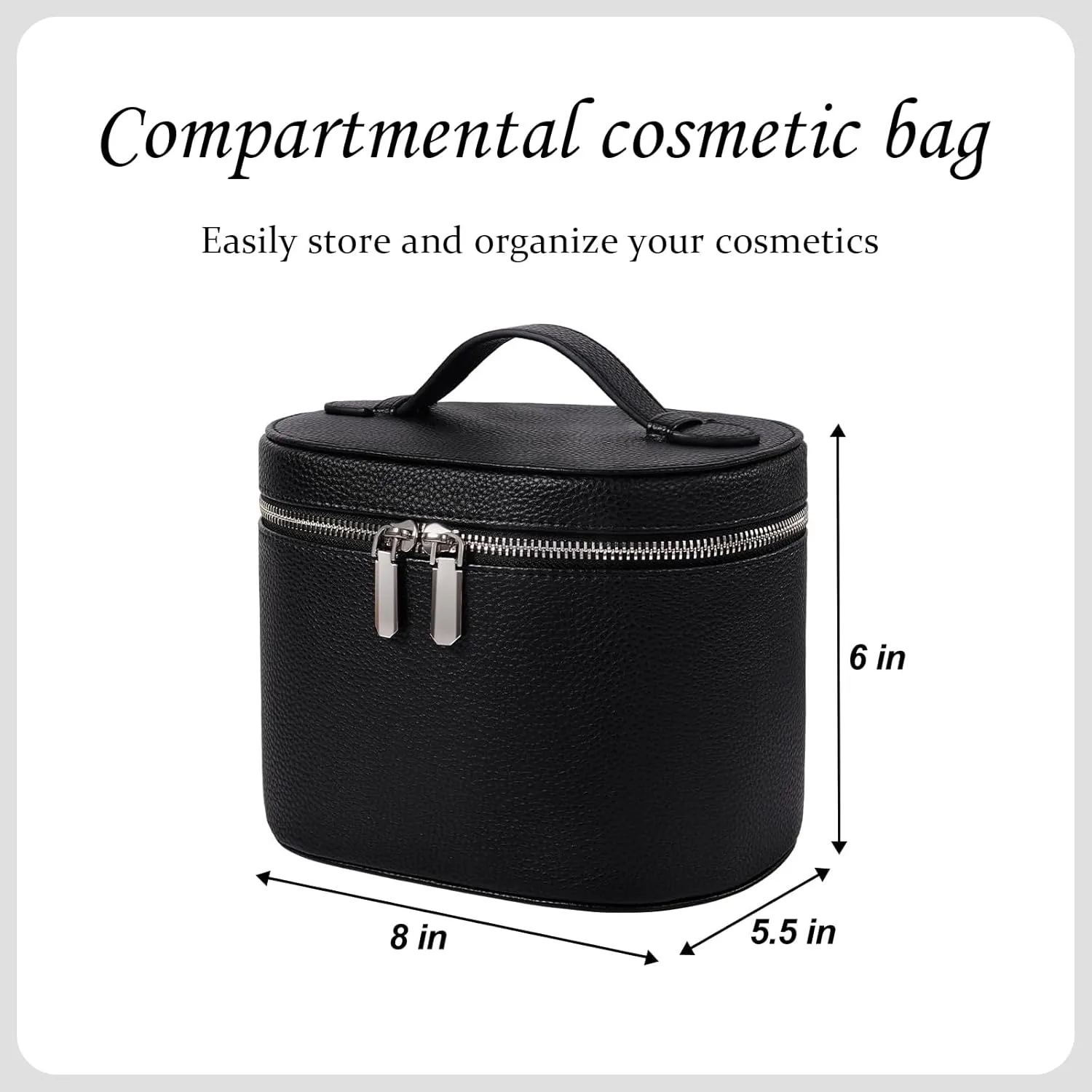 Leather Make Up Bags With Compartments, Brown travel Cosmetic Bags for Women, Parallel Makeup Travel Bags Organizer Equipped With a Detachable Divider (black)