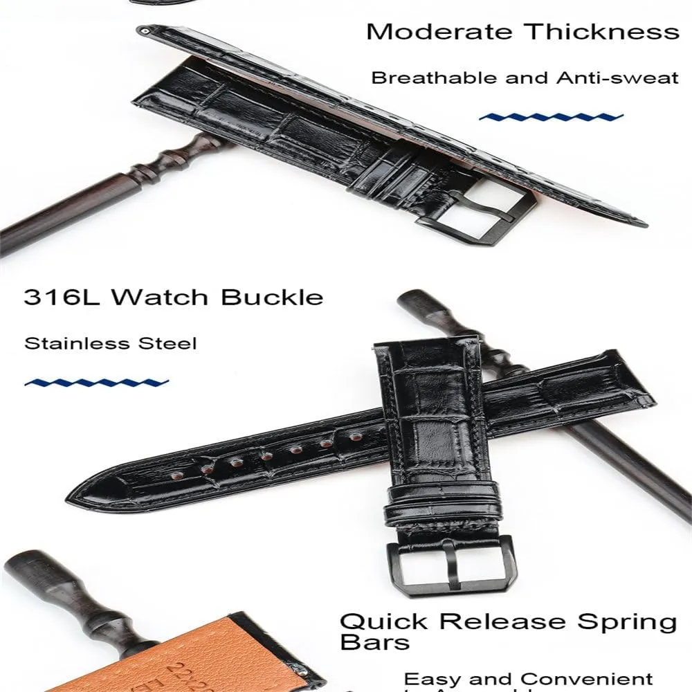 Leather Watchband Quick Release Watch Strap Band Bracelets Belt Black Brown Butterfly Buckle Replacement 18-24mm