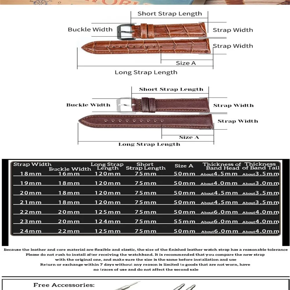 Leather Watchband Quick Release Watch Strap Band Bracelets Belt Black Brown Butterfly Buckle Replacement 18-24mm