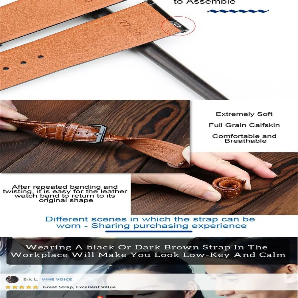 Leather Watchband Quick Release Watch Strap Band Bracelets Belt Black Brown Butterfly Buckle Replacement 18-24mm