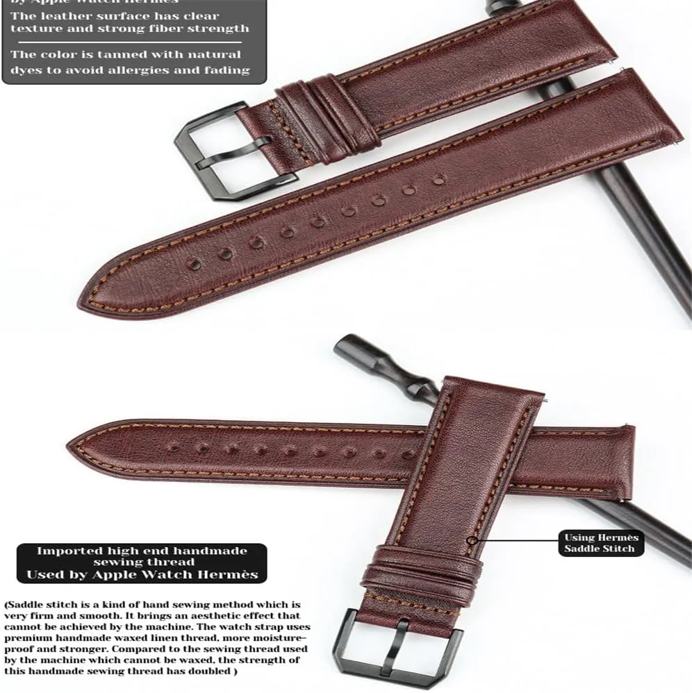 Leather Watchband Quick Release Watch Strap Band Bracelets Belt Black Brown Butterfly Buckle Replacement 18-24mm