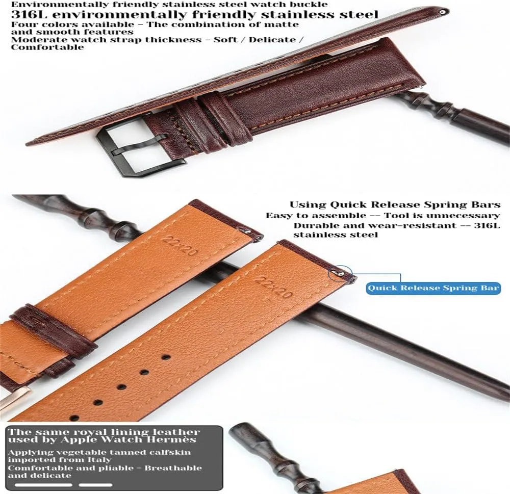 Leather Watchband Quick Release Watch Strap Band Bracelets Belt Black Brown Butterfly Buckle Replacement 18-24mm