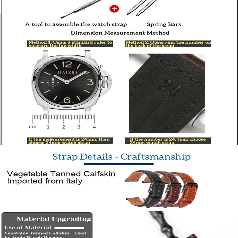 Leather Watchband Quick Release Watch Strap Band Bracelets Belt Black Brown Butterfly Buckle Replacement 18-24mm