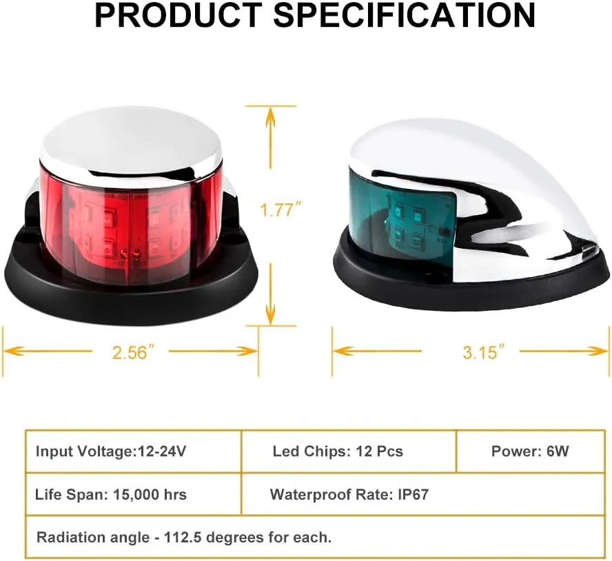 LED Boat Navigation Light Red and Green LED Marine Navigation Light Boat Bow Light for Pontoon and Small Boat (Silver)