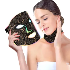 Led Face Mask Light Therapy,Red Light Therapy for Face and Neck,7 Colors LED Facial Skin Care Mask,5 Level Brightness Adjustment,309 LED Beads Can Be Used at Home,Black Gold