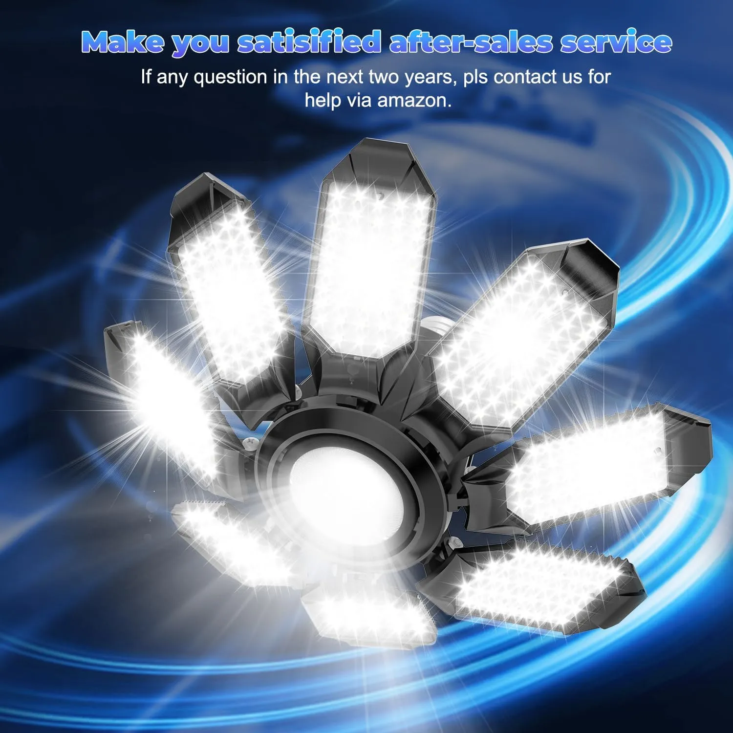 LED Garage Light - 2Pack Bright 50000LM Garage Lights Ceiling Led w/ 8 Deformable Panels 6500K Led Light Bulb Srew in E26/E27 Socket with Adjustable Center Spotlight for Barn Workshop Attic