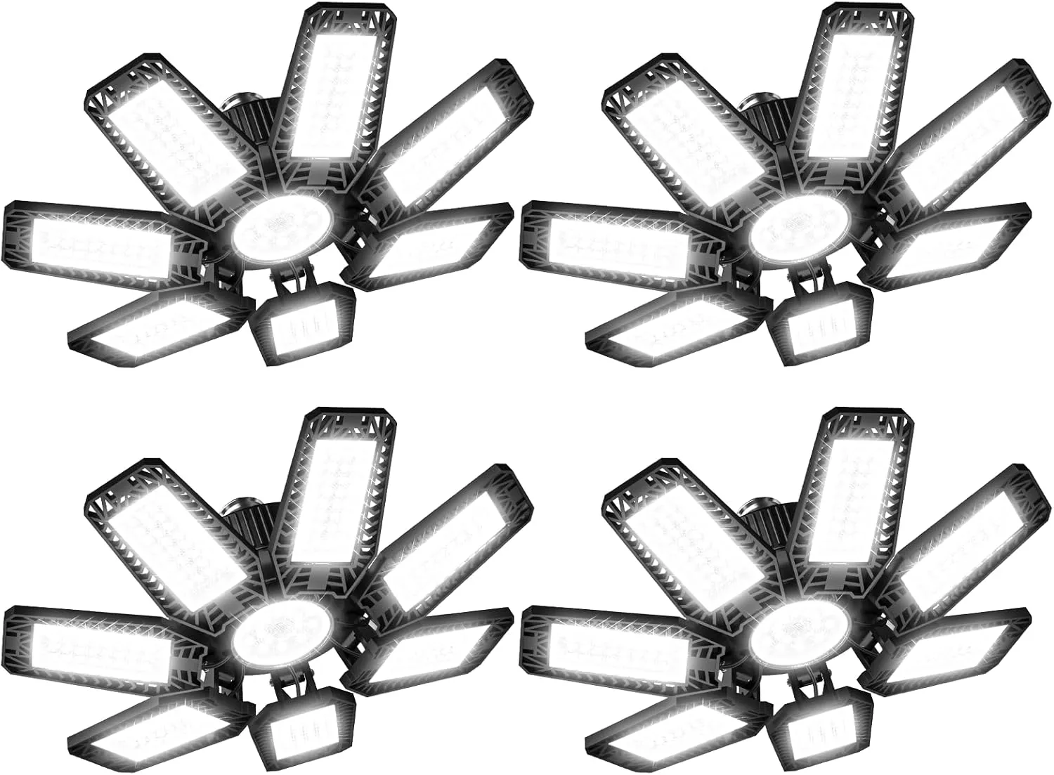 LED Garage Light 4 Pack - 200w 20000LM 6500K Garage Lights Ceiling LED with 7 1 Adjustable Panels, Shop Lights Screw in E26 E27 Bulb Socket for Workshop, Storage Room, Basement, Warehouse
