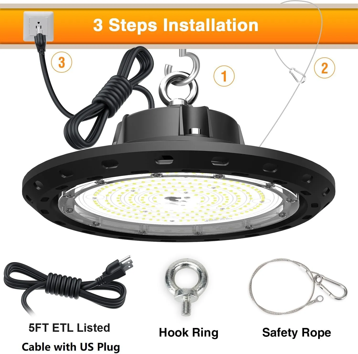 Led High Bay Light 240W 36000LM 0-10V Dimmable Eqv.1000W HPS/MH High Bay Led Shop Lights 5000K UFO Lights LED for Workshop Warehouse Factory