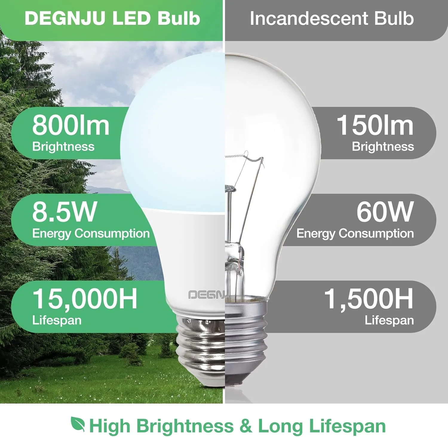 LED Light Bulbs Daylight 5000K, E26 Light Bulb 60W Equivalent, 800LM 8.5 Watt, Non-Dimmable A19 Light Bulbs with E26 Medium Base, 24 Pack