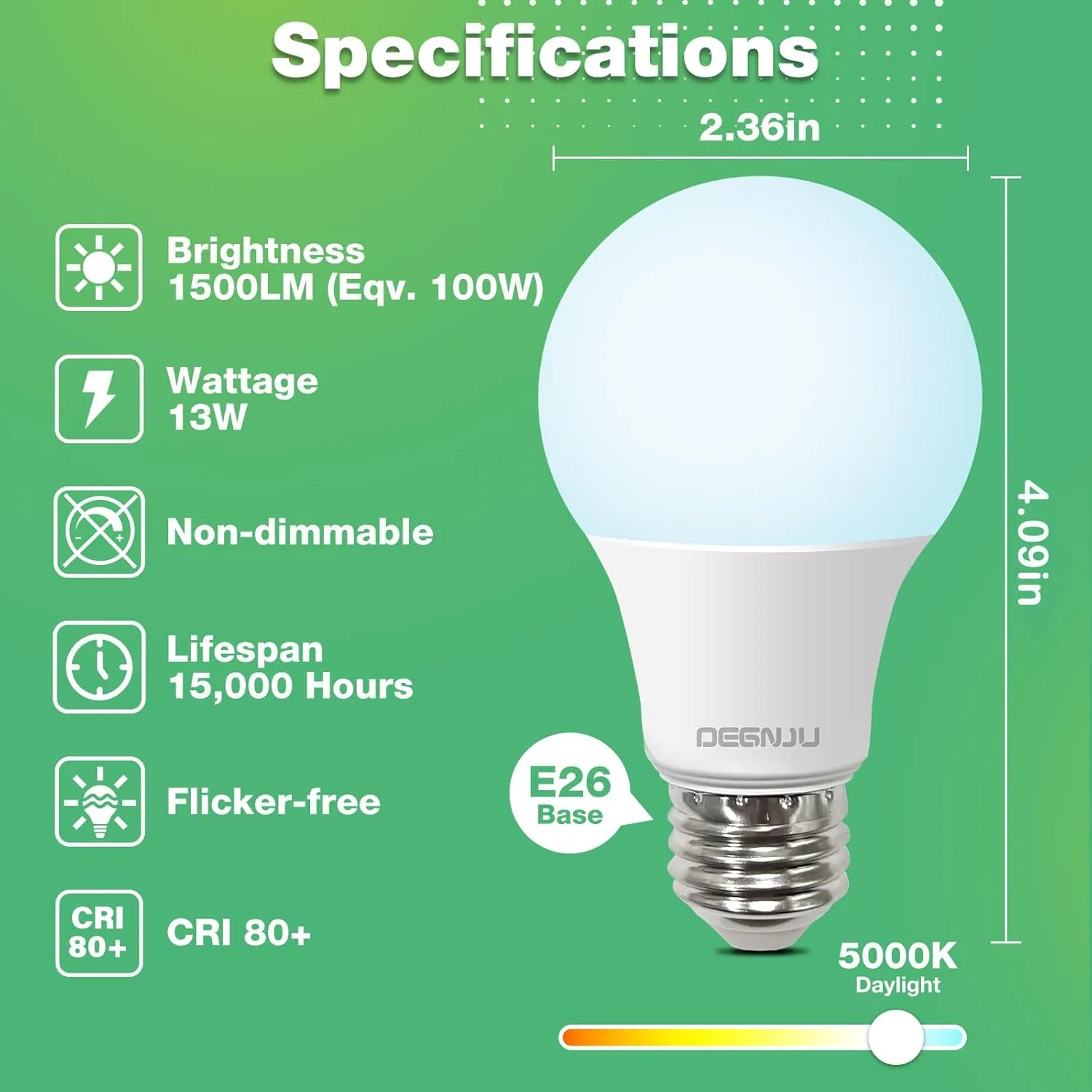 LED Light Bulbs Daylight 5000K, E26 Light Bulb 60W Equivalent, 800LM 8.5 Watt, Non-Dimmable A19 Light Bulbs with E26 Medium Base, 24 Pack