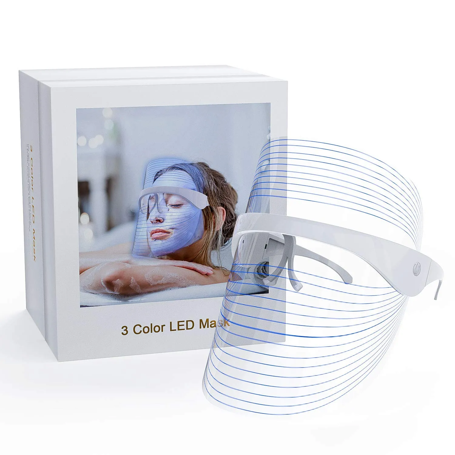 LED Light Facial Mask, 3 Colors Light Facial Photon Beauty Device for Facial Rejuvenation, Anti Aging