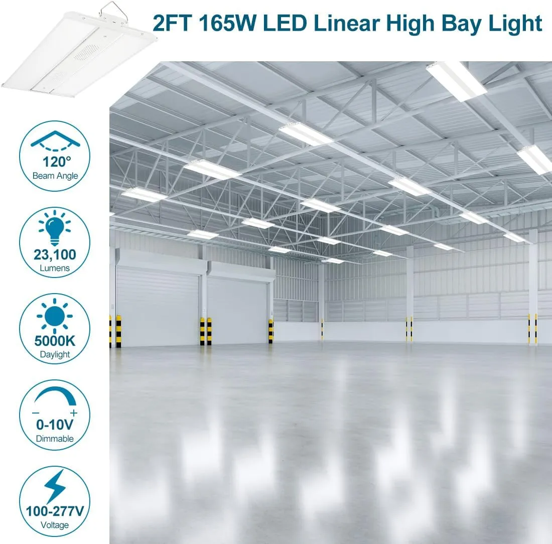 LED Linear High Bay Light 2 Pack 165W/110W/80W Power Tunable, 23100 Lumens 5000K 120-277V Dimmable 2FT, Commercial Linear Hanging Bay Lights for Warehouse Workshop Supermarket Stadium, ETL