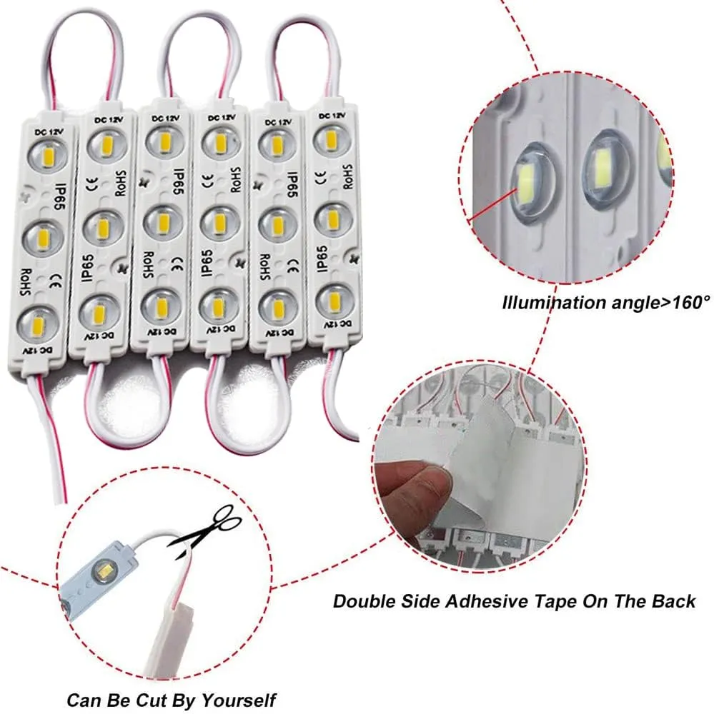 LED Module, 3000K LED Decorative Light 20pcs 9.8Ft 5730SMD 150LM Per LED Module Lights Decorative Light for Letter Sign Advertising Signs with Tape Adhesive Backside (Warm White Light)