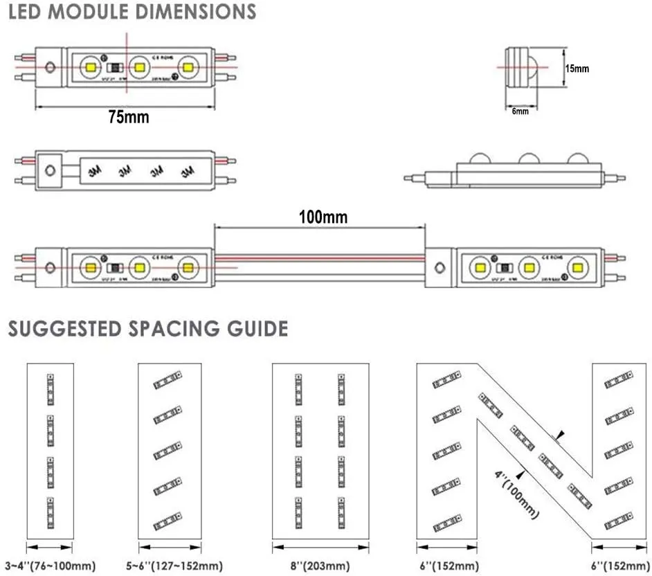 LED Module, 3000K LED Decorative Light 20pcs 9.8Ft 5730SMD 150LM Per LED Module Lights Decorative Light for Letter Sign Advertising Signs with Tape Adhesive Backside (Warm White Light)