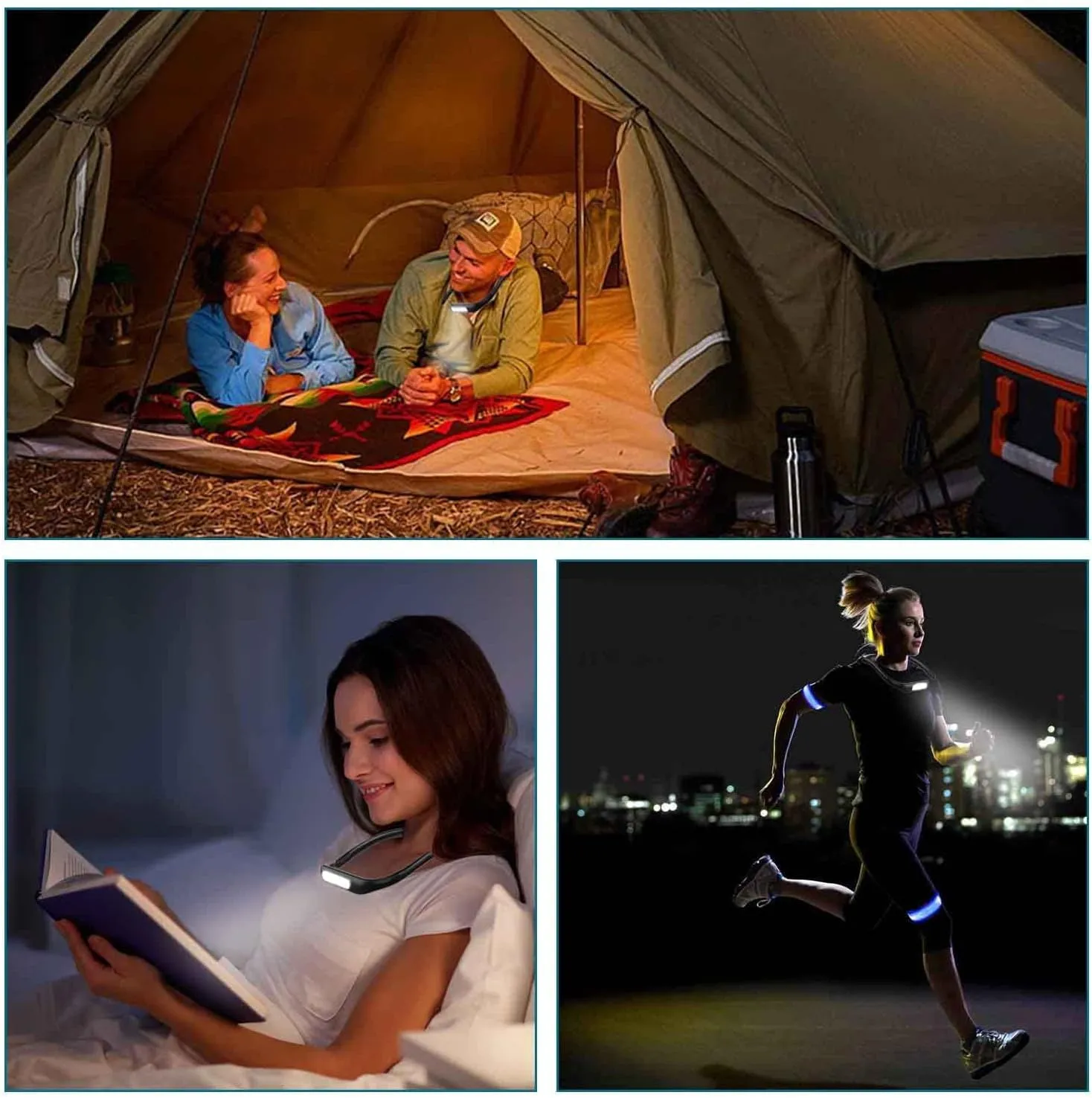 LED Neck Reading Light, Adjustable Brightness Desk Lamp, 3 Color Light with Bendable Arms, Suitable for Repairing, Night Running, Walking, Knitting, Camping (2PCS)