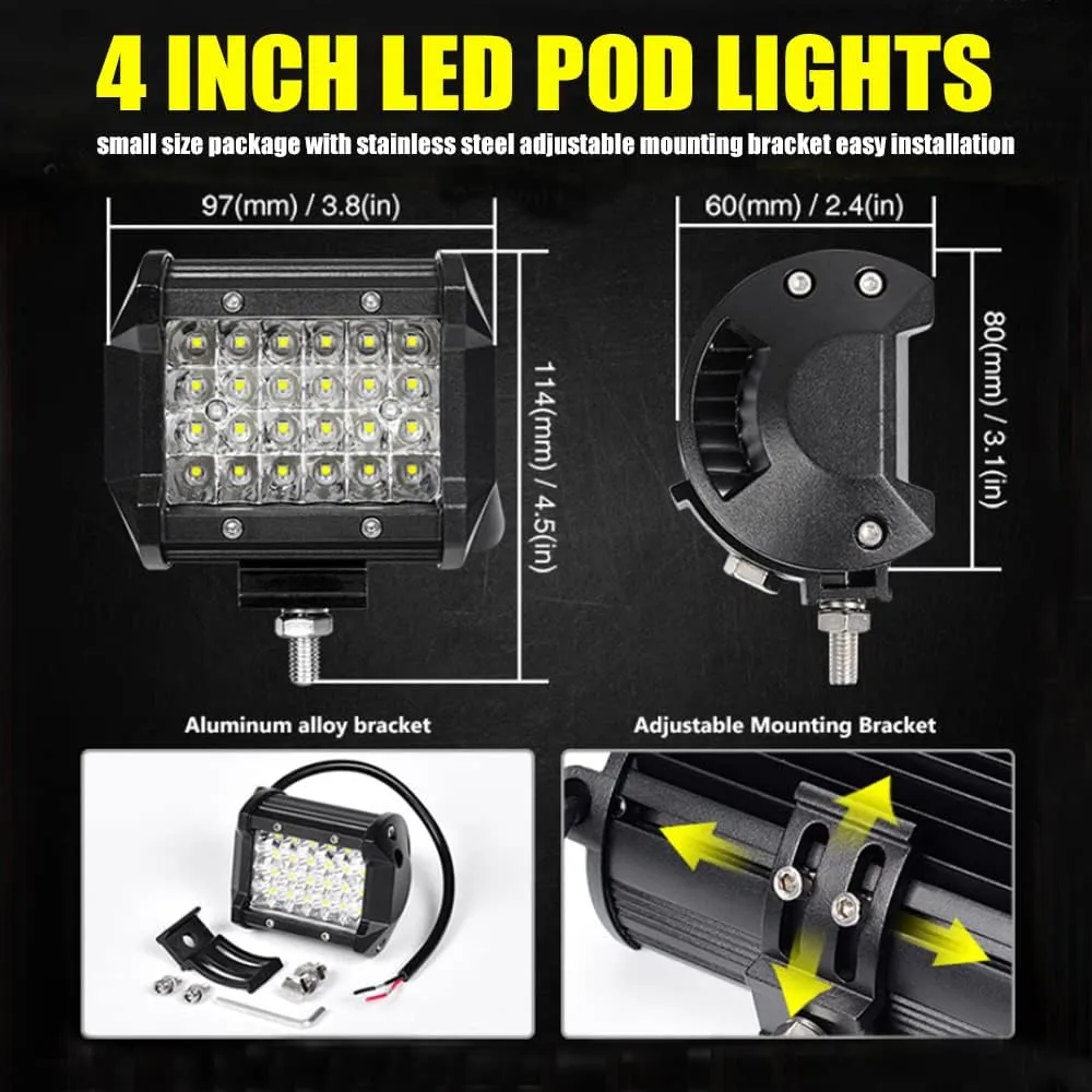 LED Pod Lights MUVKQC 4INCH 72W Square Work Light Pods 12V/24V Equipment Lights Bar LED Fog/Driving/Off Road Lights for Trucks Car ATV UTV SUV Golf Cart Tractor Pickup(10 Pack)